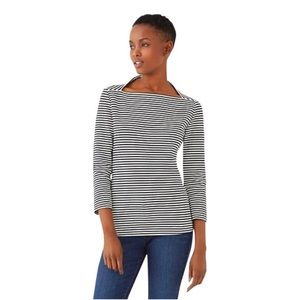 Kate Spade Saturday Striped 3/4 Sleeve Slip Neck Top